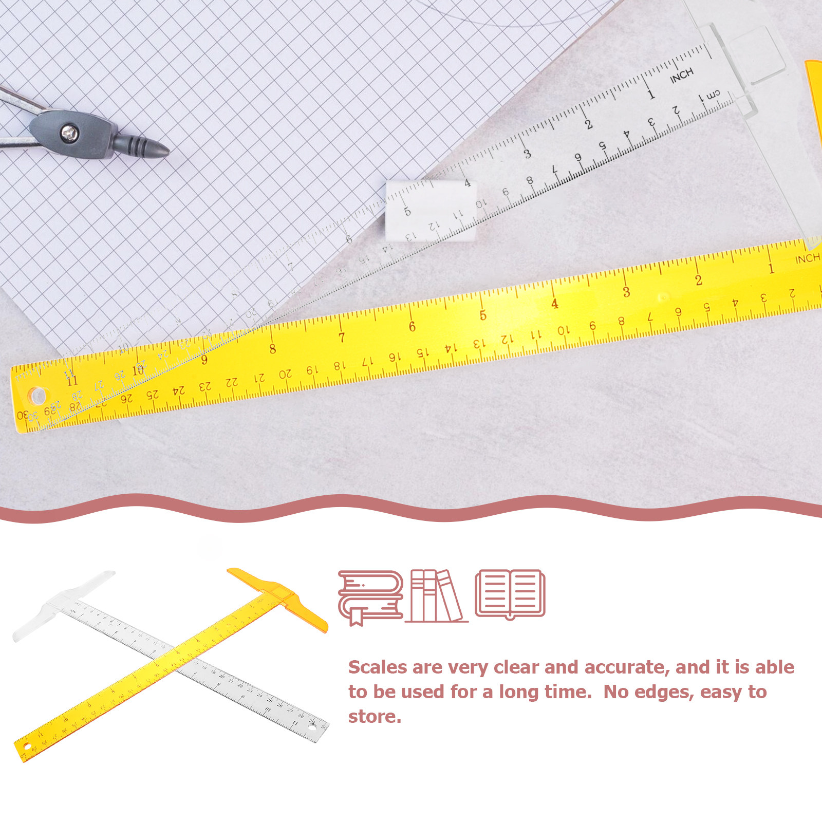 2Pcs T Shape Rulers Plastic Do - Home Office Student incelemesi ve fiyatı