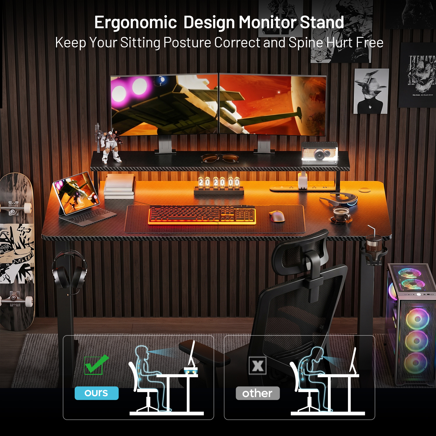 Gaming Desk with LED Lights &  - Home Office Headset incelemesi ve fiyatı